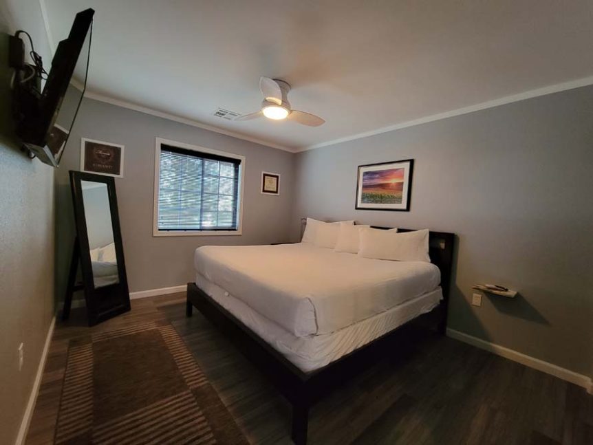 Cozy bedroom inside Wine Ridge Resort's 2-bedroom Casita.